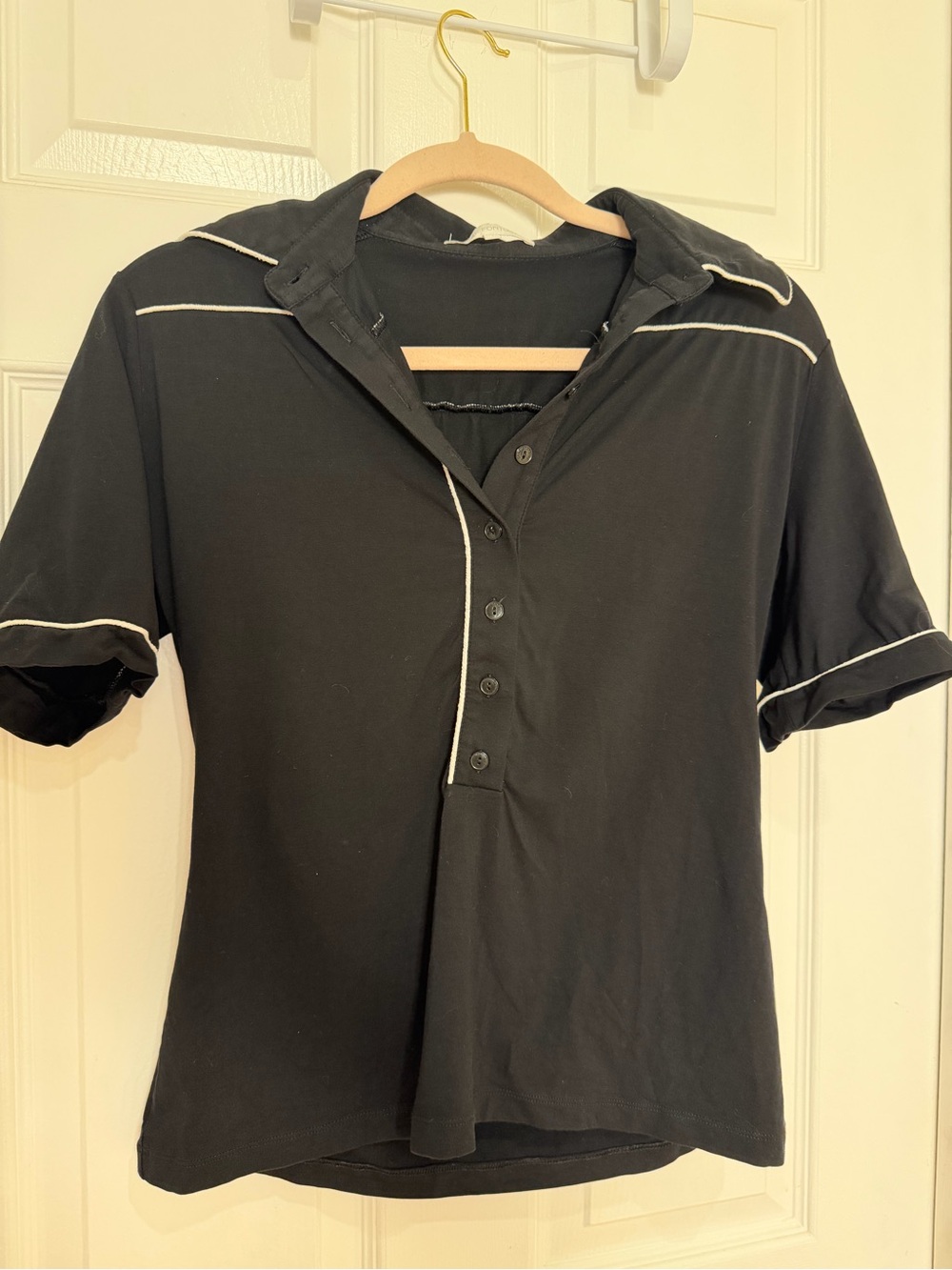 Anne Fontaine Black Polo with Cream Contrast Piping size 10